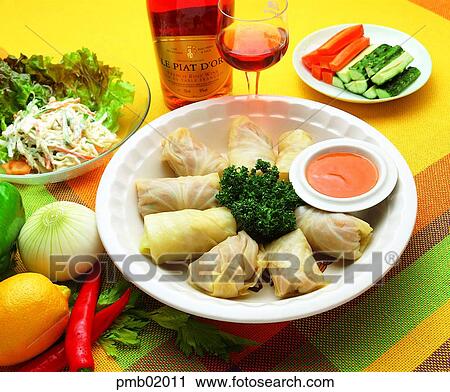 Stock Image - cabbage, head lettuce, head lettuce, wine, source, fruits, liquor. Fotosearch