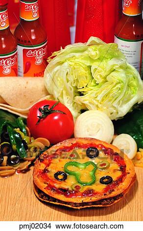 pizza, combination, bread, cheese, ham, sausage, source View Large Photo Image Picture - pizza, combination, bread, cheese, ham, sausage, source. Fotosearch