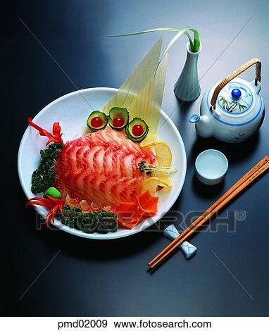 raw fish, fish, appetizer, liquor, chopsticks, food, dish View Large Photo Image Stock Photo - raw fish, fish, appetizer, liquor, chopsticks, food, dish. Fotosearch