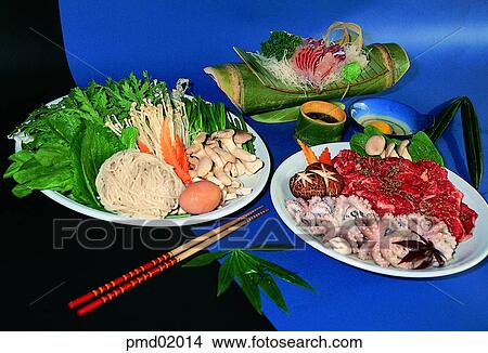 raw fish, raw meat, fish, meat, marine products, noodle, mushroom View Large Photo Image Picture - raw fish, raw meat, fish, meat, marine products, noodle, mushroom. Fotosearch