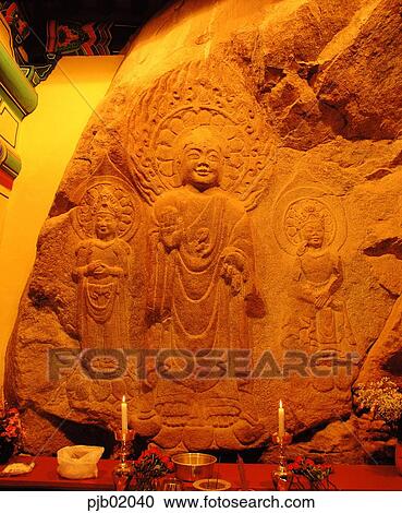 Stock Image - Maaesamjonbul, Bulsang, SeomountainMaaesamjonbulsang, Sukbul, stoneBuddha, foundation, Buddha. Fotosearch