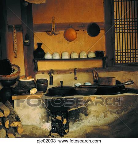 Cooking Fireplace Kitchen Iron Pot Wall Shelf Firewood