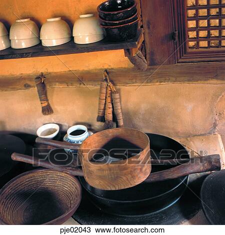 Cooking Fireplace Kitchen Iron Pot Wall Shelf Tableware Folk