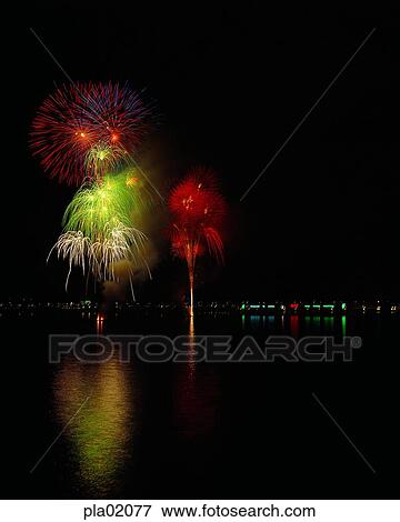 Stock Photo - night, flame, spark, fireworks display, Seoul, night. Fotosearch