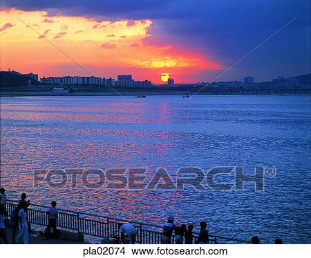 Picture - river, riverside, riverside road, terrace land on the river, tour, travel, tourist. Fotosearch