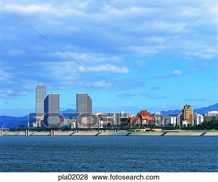 Stock Photo - terrace land on the river, river, structure, building, river, 0790. Fotosearch