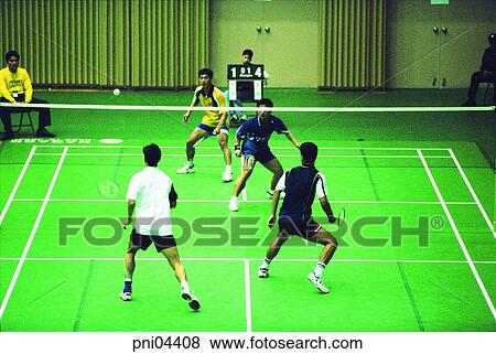 Stock Photo - men, male, Oriental, leisure, badminton, person. Fotosearch