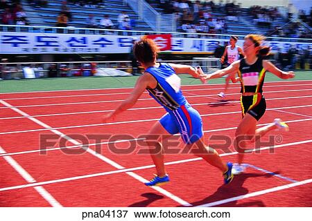 Stock Photo - relay, relay race, day, run, running, Oriental, relay. Fotosearch