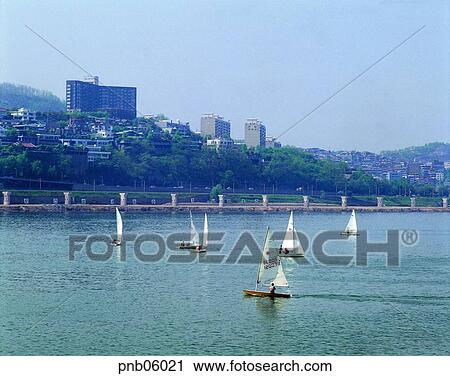 Stock Image - day, city, downtown, urban center, Oriental, sail, leisure. Fotosearch