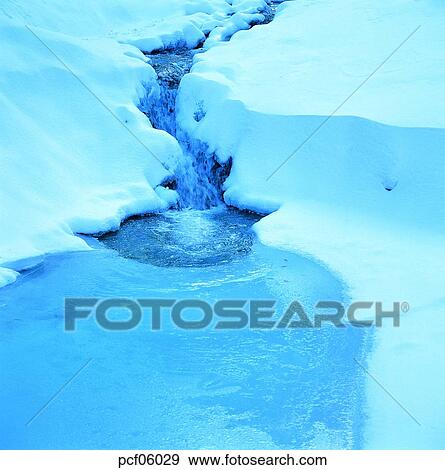 Stock Photo - brook, little stream, winter, winter scenery, winter scene, winter view, season. Fotosearch