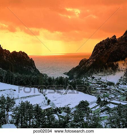 winter scenery, winter scene, winter view, season, tree, day, red sky View Large Photo Image Picture - winter scenery, winter scene, winter view, season, tree, day, red sky. Fotosearch