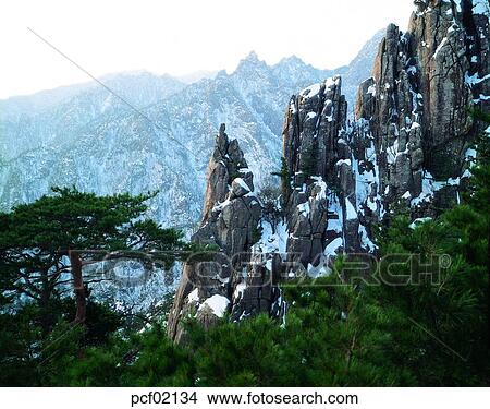 Picture - winter, winter mountain, winter scenery, winter scene, winter view, season, tree. Fotosearch