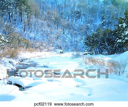 Stock Photo - winter, winter tree, winter mountain, winter scenery, winter scene, winter view, valley. Fotosearch