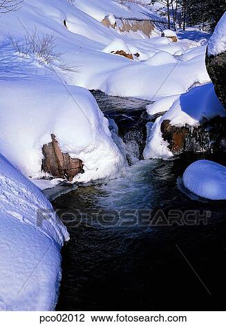 Ruisseau Peu Ruisseau Hiver Hiver Montagne Hiver Paysage Scène Hiver Hiver Vue Banque Dimage