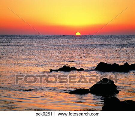 red sky, sunset, sunrise, wave, surge, ripple, sea View Large Photo Image Stock Image - red sky, sunset, sunrise, wave, surge, ripple, sea. Fotosearch