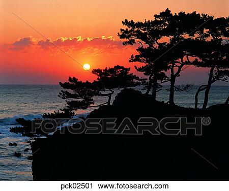 Stock Image - scene, scenery, view, cloud, red sky, sunset, sunrise. Fotosearch