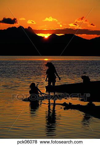 Stock Photo - river, riverside, cloud, red sky, sunset, sunrise, game. Fotosearch