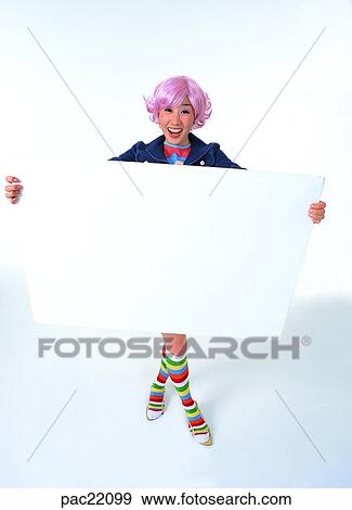 Stock Photo - person, ad sign, model, memo board, Oriental, advertisement. Fotosearch