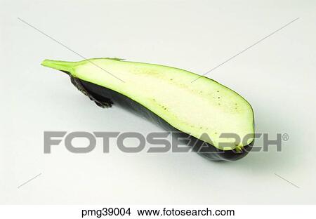 Picture - eggapple, eggplant, agricultural products, farm products, section, slice, half. Fotosearch