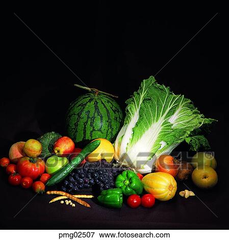Stock Photo - vegetables, farm products, indoor, watermelon, cabbage, agricultural products. Fotosearch