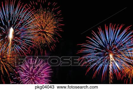 stock photo of neon night flame blaze spark fireworks display