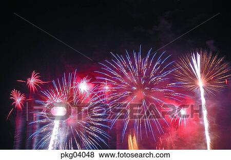 Stock Photo - neon, night, flame, blaze, spark, fireworks display. Fotosearch