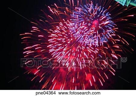 Picture - night, flame, blaze, spark, fireworks display, sports. Fotosearch