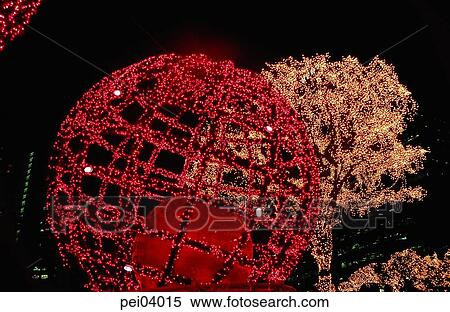 Stock Photography - tree, wooden neon, tree decoration, neon, neon light, night, fire. Fotosearch