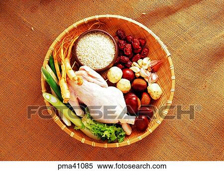Stock Photography - chicken soup, samgyetang, indoor, cook, cooking, food. Fotosearch