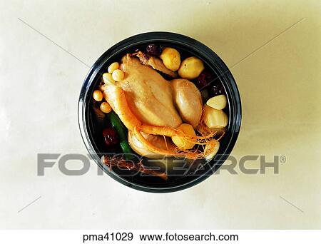 Stock Photo - cook, food to aid virility, indoor, samgyetang, chicken soup, aiding virility. Fotosearch