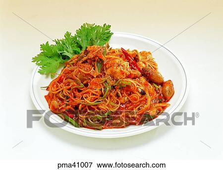 Stock Photo - indoor, steamed angler-fish, steamed sea devil, aguggim, cook, cooking. Fotosearch