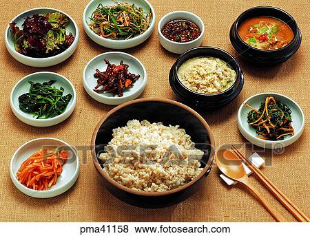 Stock Photo - side dish, boiled barley and rice, indoor, cook, cooking, food. Fotosearch