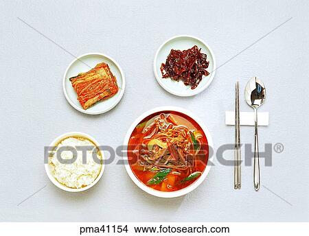 side dish, indoor, cook, cooking, soup of chopped beef with various vegetables, yukgaejang View Large Photo Image Picture - side dish, indoor, cook, cooking, soup of chopped beef with various vegetables, yukgaejang. Fotosearch