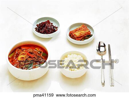 side dish, indoor, cook, cooking, soup of chopped beef with various vegetables, yukgaejang View Large Photo Image Stock Photo - side dish, indoor, cook, cooking, soup of chopped beef with various vegetables, yukgaejang. Fotosearch