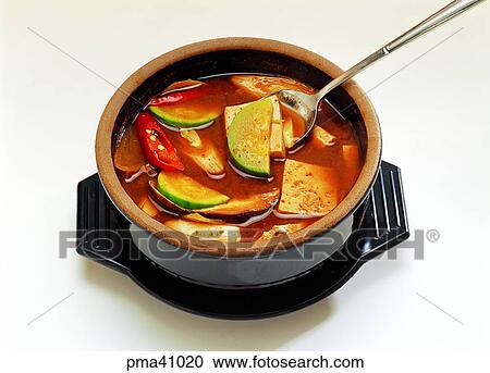 Stock Image - soy sauce soup, spoon, indoor, cook, cooking, food. Fotosearch