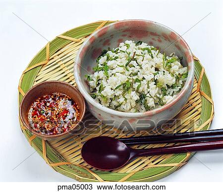 Stock Image - soy, soy sauce, sesame, rice in green tea, rice in green tea, rice. Fotosearch