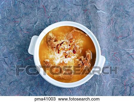 Stock Image - steamed ribs without bones soup, indoor, cook, cooking, food, dish. Fotosearch
