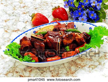 Stock Photography - strwberry, steamed ribs of cow, indoor, cook, cooking, food. Fotosearch