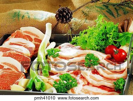 meat dish, pork, Korean style bacon, Samgyupsal, indoor, cook View Large Photo Image Stock Image - meat dish, pork, Korean style bacon, Samgyupsal, indoor, cook. Fotosearch