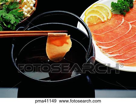 meat, meat dish, pork, fresh meat, shabushabu, soup with sliced meat and vegetables View Large Photo Image Stock Photo - meat, meat dish, pork, fresh meat, shabushabu, soup with sliced meat and vegetables. Fotosearch