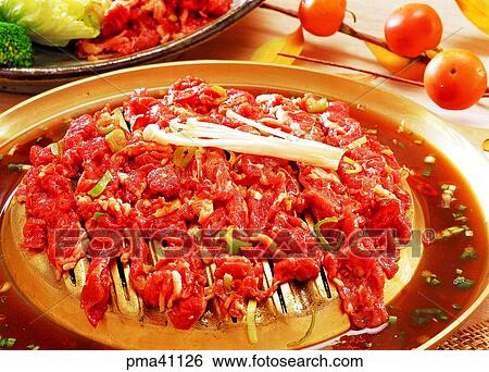 Stock Photograph - meat, meat dish, roast meat, beef, beef, indoor. Fotosearch