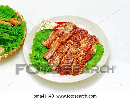 Stock Image - ribs without bones, meat, meat dish, pork, beef, beef. Fotosearch