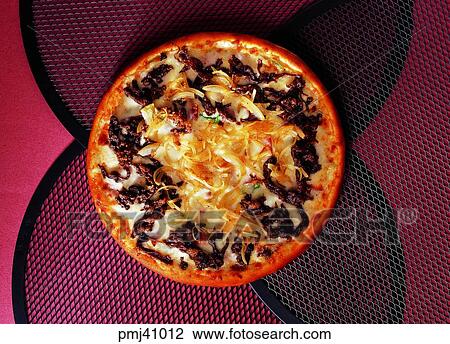 Stock Image - Korean barbecue Pizza, Western food, indoor, style, cook, cooking. Fotosearch