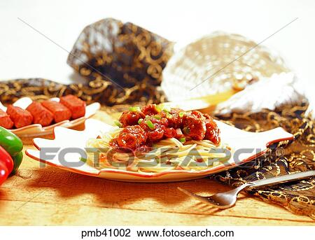 Stock Image - Meatball Spaghetti, Western food, spaghetti, indoor, style, cook. Fotosearch