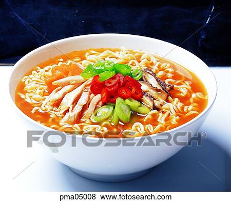 Stock Photo - Chinese noodles, ramen, noodles, mushroom noodles, mushroom ramen, powdered food, flour-based food. Fotosearch
