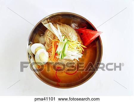 Stock Image - cold noodles, noodles, cold noodles, powdered food, flour-based food, objects. Fotosearch