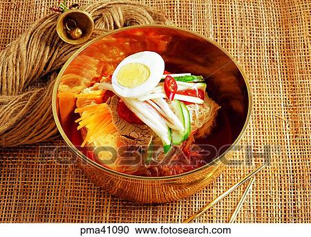 Stock Image - cold noodles, noodles, powdered food, flour-based food, cold mixed noodles, objects. Fotosearch