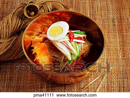 Stock Image - cold noodles, noodles, powdered food, flour-based food, cold mixed noodles, objects. Fotosearch