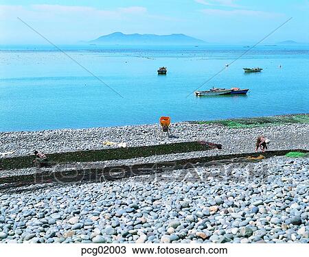 Stock Image - fishing village, sea, seaside, beach, seashore, sea, dry. Fotosearch