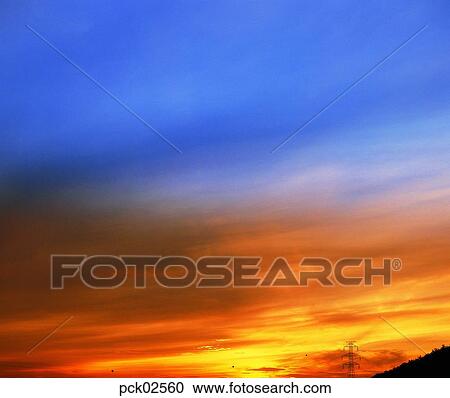 Stock Image - red sky, sunrise, sunset, cloud, sky, sunset, sundown. Fotosearch